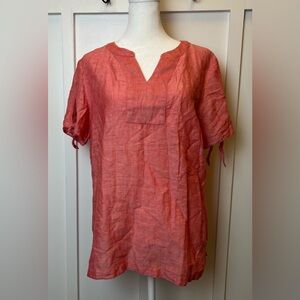 Talbots V Neck Short Sleeve Top Blouse Knot Sleeves SIze Small Pink Coral Light